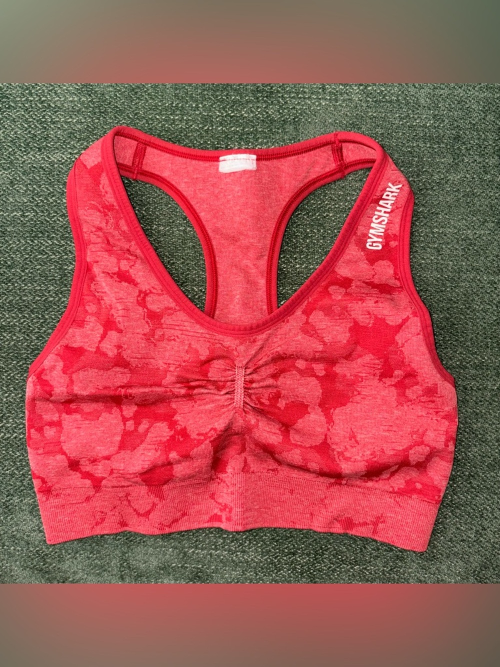 Gymshark Adapt Camo Seamless Racer Back Sports Bra in a red